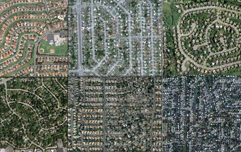 Aerial views of lawns in San Diego, Miami, Philadelphia, Chicago, Phoenix, and Levittown, N.Y.